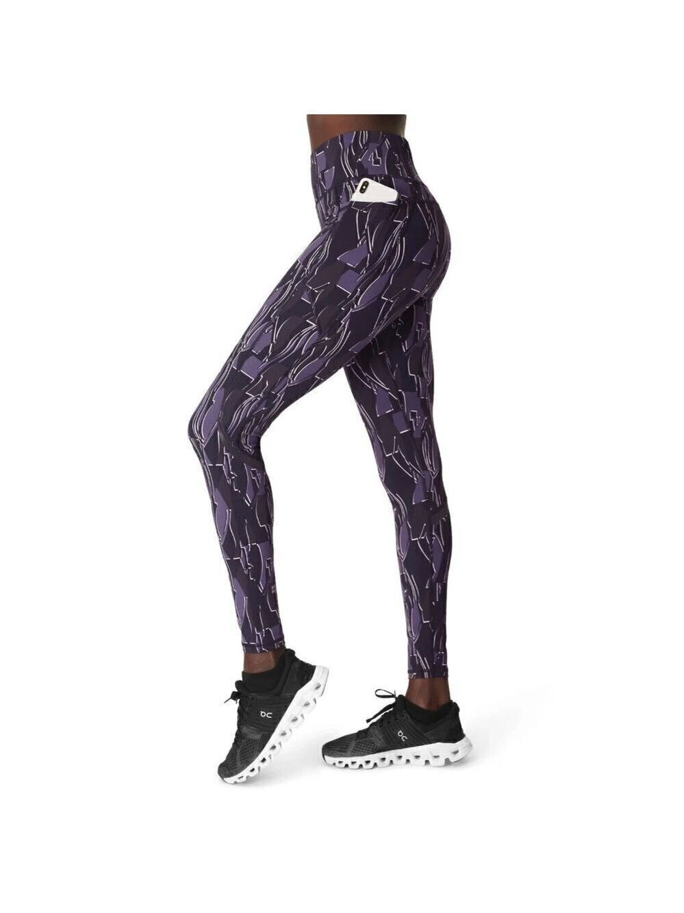 SWEATY Betty BNWOT "Zero Gravity" Tights Full Length New Pullon Black Abstract.